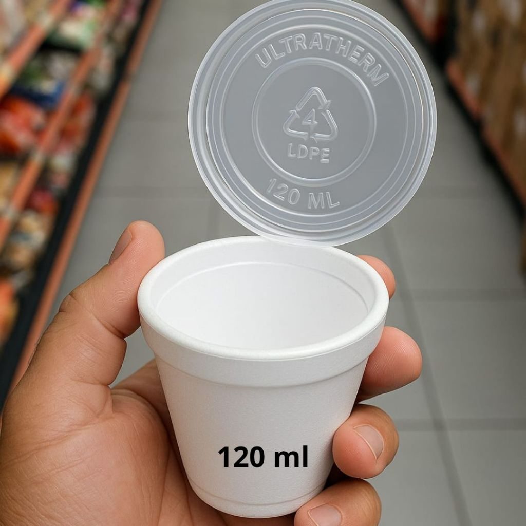 Copo de Isopor Térmico 120ml Descartável Com Tampa Sem Furo Ultratherm Café Chá Chocolate Quente