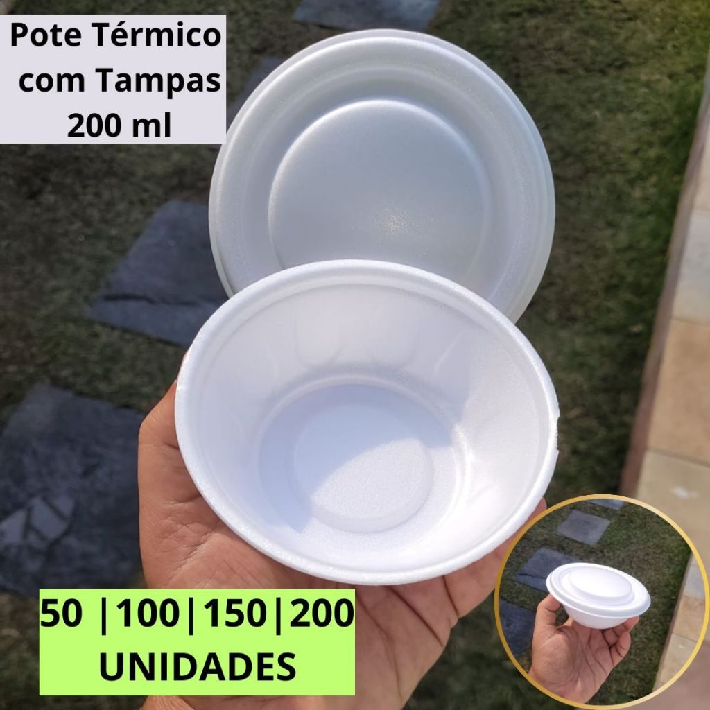 Kit Cuia de Isopor Com Tampa 200ml Térmica Ultratherm Ideal Para Caldos Sopas Sorvetes Açaí 100 Un