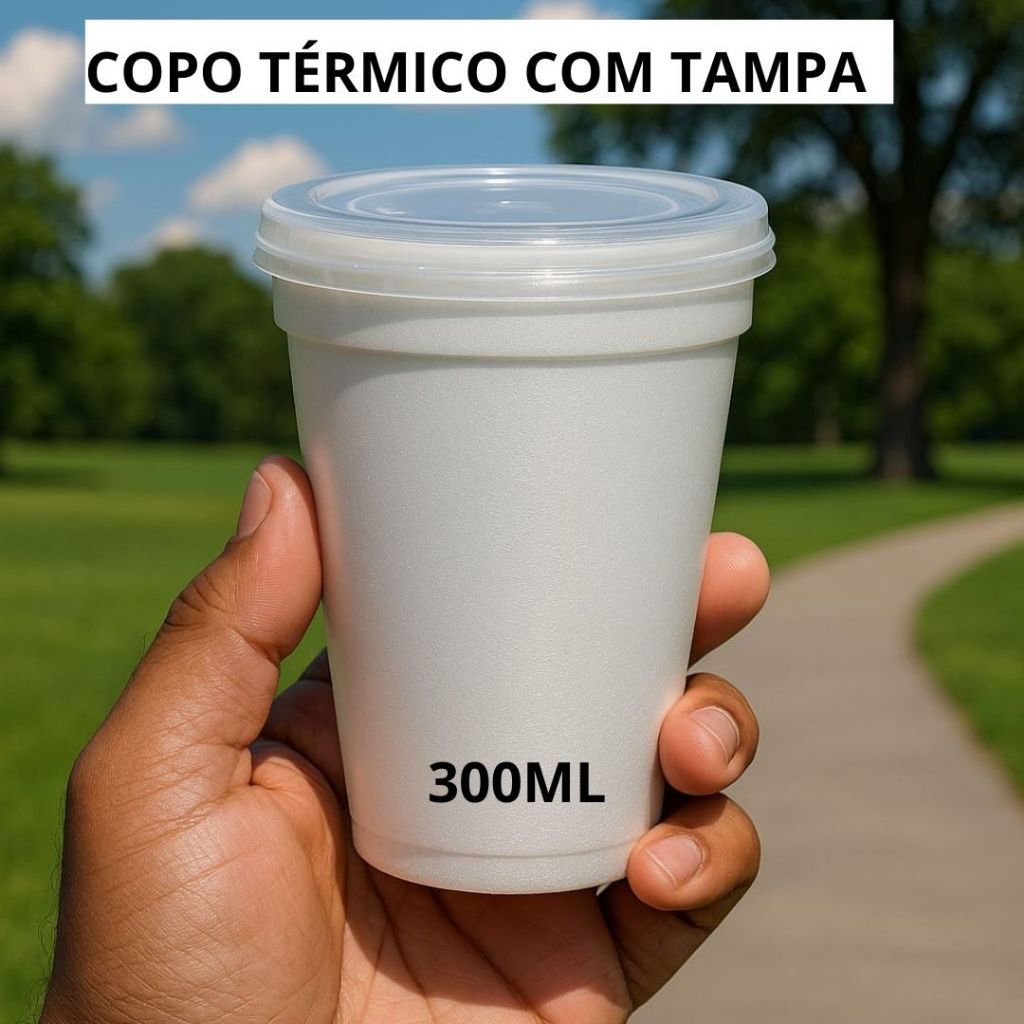 Copo Térmico Isopor 300 ml Com Tampa Plástica Transparente Sem Furo Ultratherm Café Suco Festa
