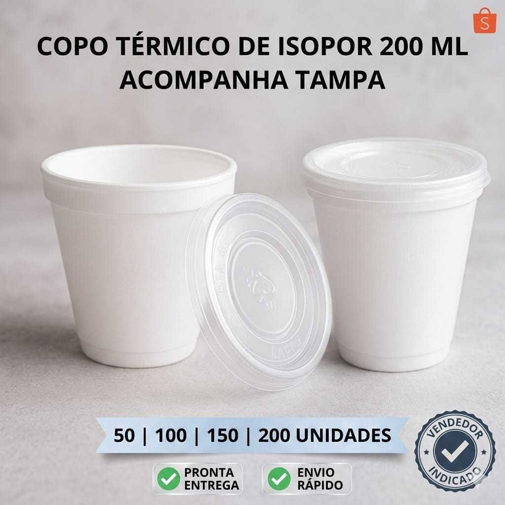 Copo Isopor Térmico 200 ML Com Tampa Descartável Café Chocolate Quente Chá Bebida Delivery Viagem