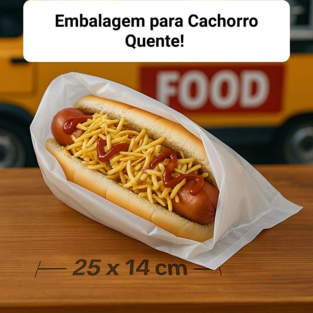Saco Plástico 25x14 CM Para Lanche Hot Dog Cachorro Quente Branco Descartável 100-400 UN