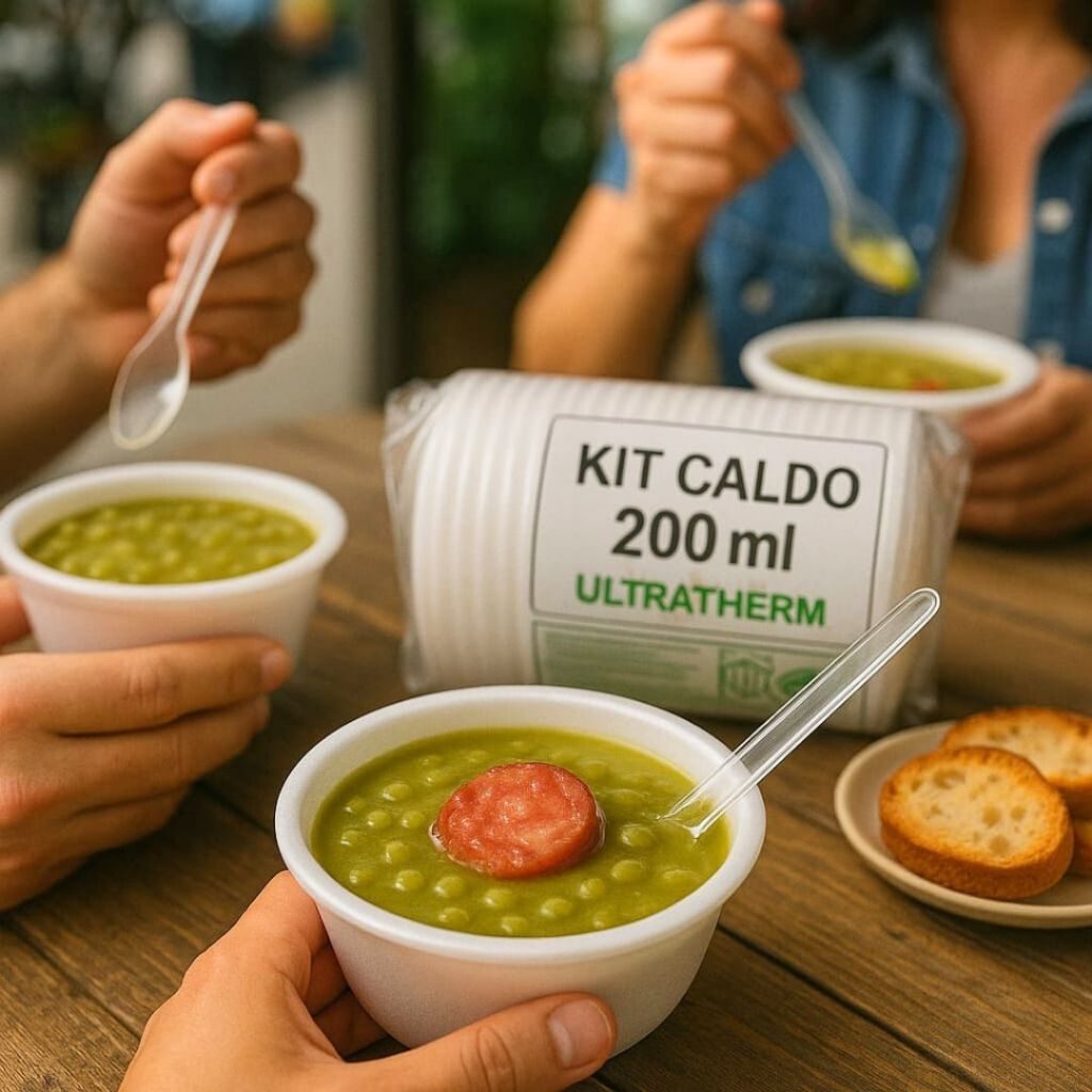 Kit Caldo - Cuia 200ml Com Colher de Refeição Descartável Isopor Térmico Sopa Sorvete Açaí 50 100 Un