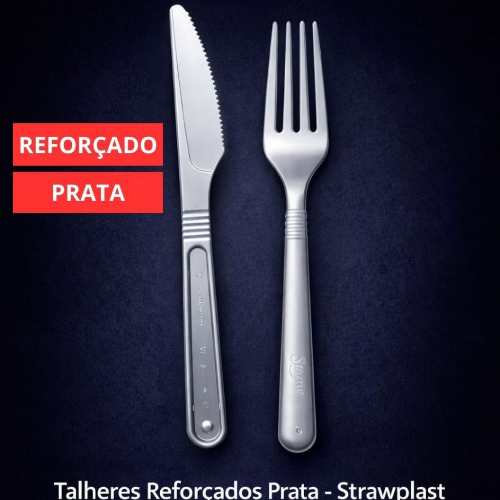 Kit Talher Refeição Descartável Reforçado Forte Prata Churrasco Garfo Faca 100 200 300 Unidades