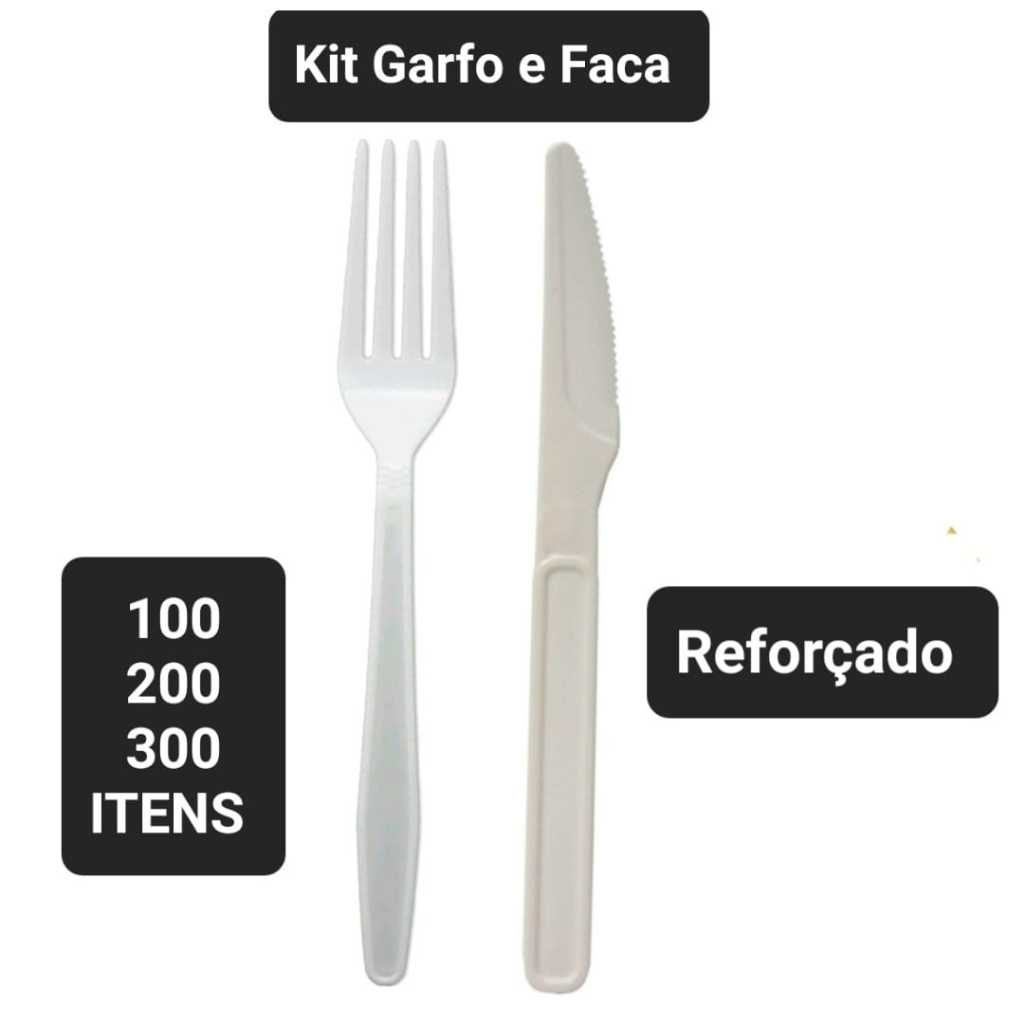Kit Garfo e Faca Talher Descartável Reforçado Resistente Churrasco Refeição Festa 100 200 300 un