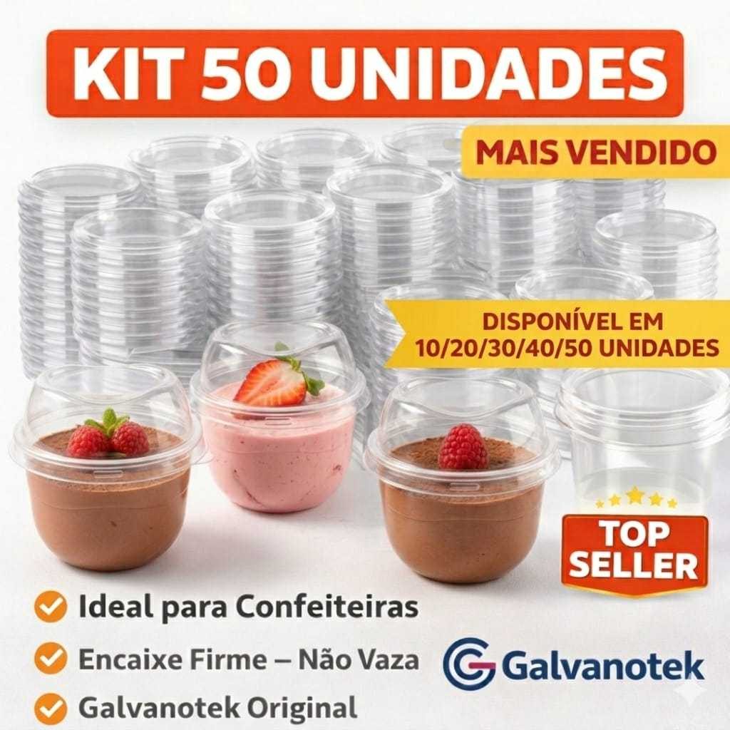 Potes 110 ml c/Tampa Alta G670 Galvanotek p/ Sobremesa Doces Mousses 10 20 30 40 50 Unidades