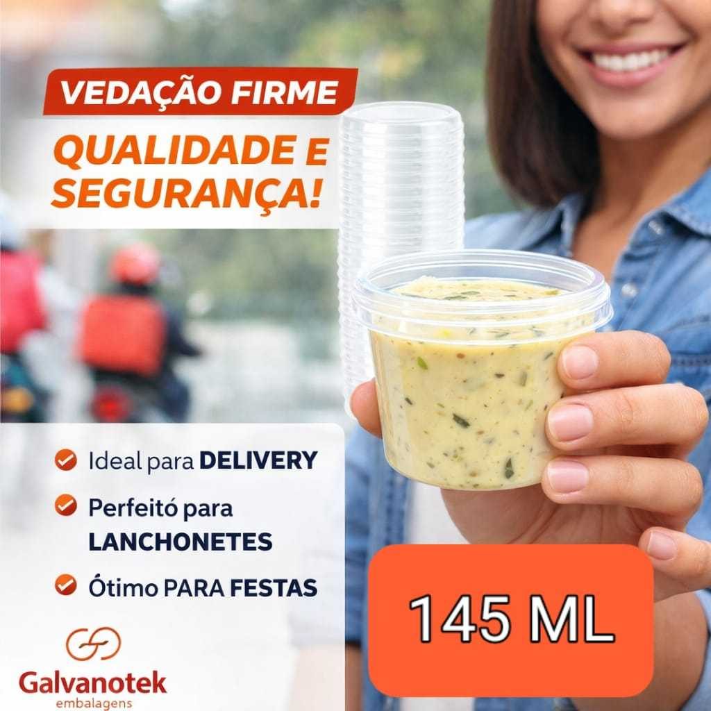 Kit de Pote 145ml com Tampa Galvanotek Molheira Econômico Molho Doce Delivery Festa 25 50 100 UN