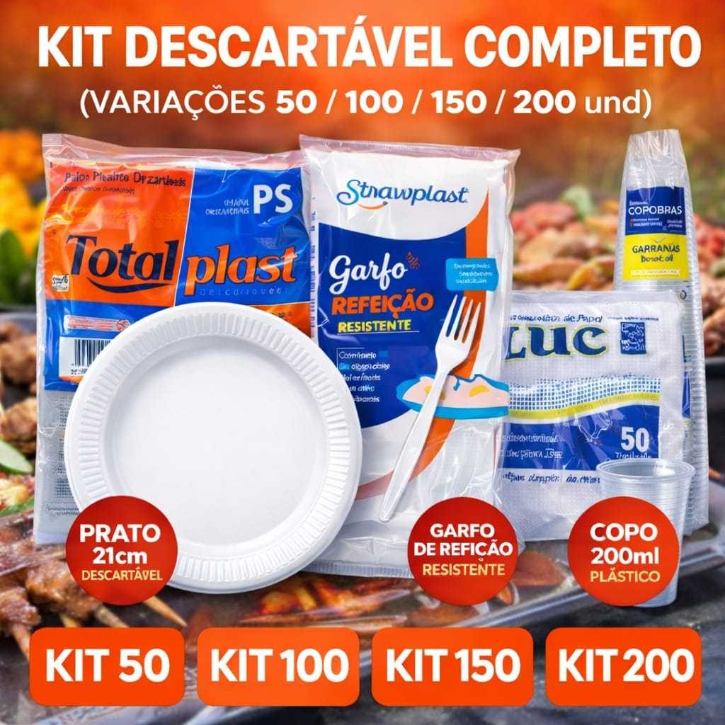 Kit Festa Descartável Para Churrasco Prato 21 Cm Refeição Garfo Resistente Copo 200ml Guardanapo