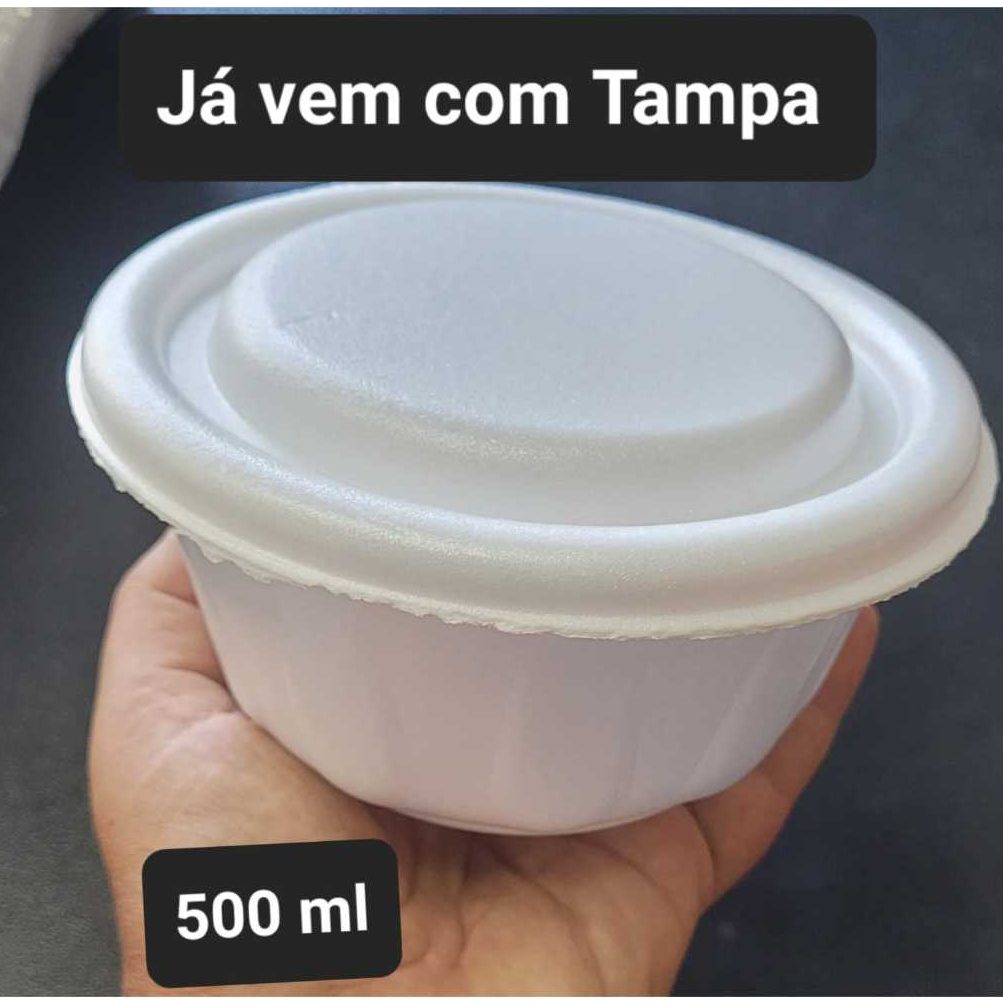 Cumbuca de Isopor com Tampa (Pote) Para Caldos 500 ml BM500 50/100 Unidades