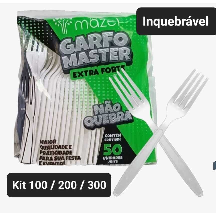 Kit 100 Garfo Reforçado Inquebrável Refeição Talher Resistente para Churrasco Festa 100 Unidades