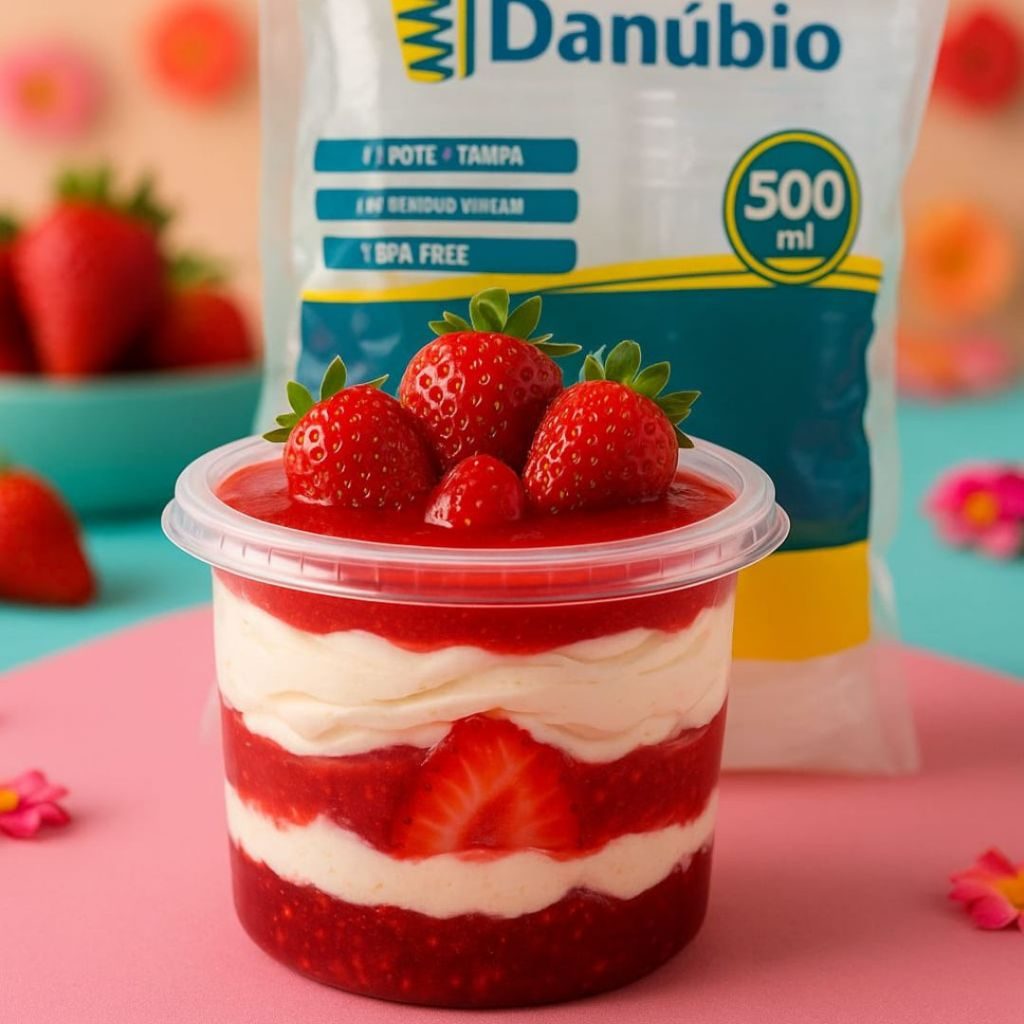 Kit Pote Redondo 500 ml Com Tampa Plástico Descartável Bolo de Pote Sobremesa Açaí Marmita