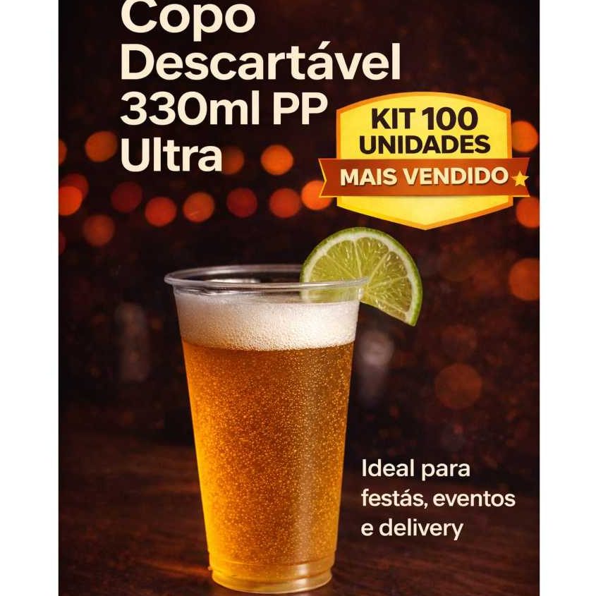 Copo Descartável PP 330ml Transparente – 50 a 200 Unidades | Resistente | Chopp | Açaí | Suco