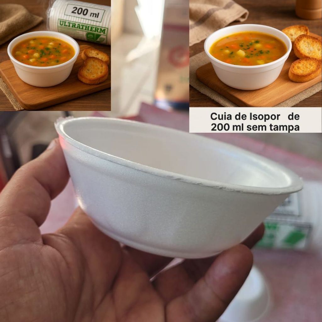 Cumbuca Funda 200 ml De Isopor Térmica Cuia Branca Pote M200 50 / 100 / 150 / 200 Unidades