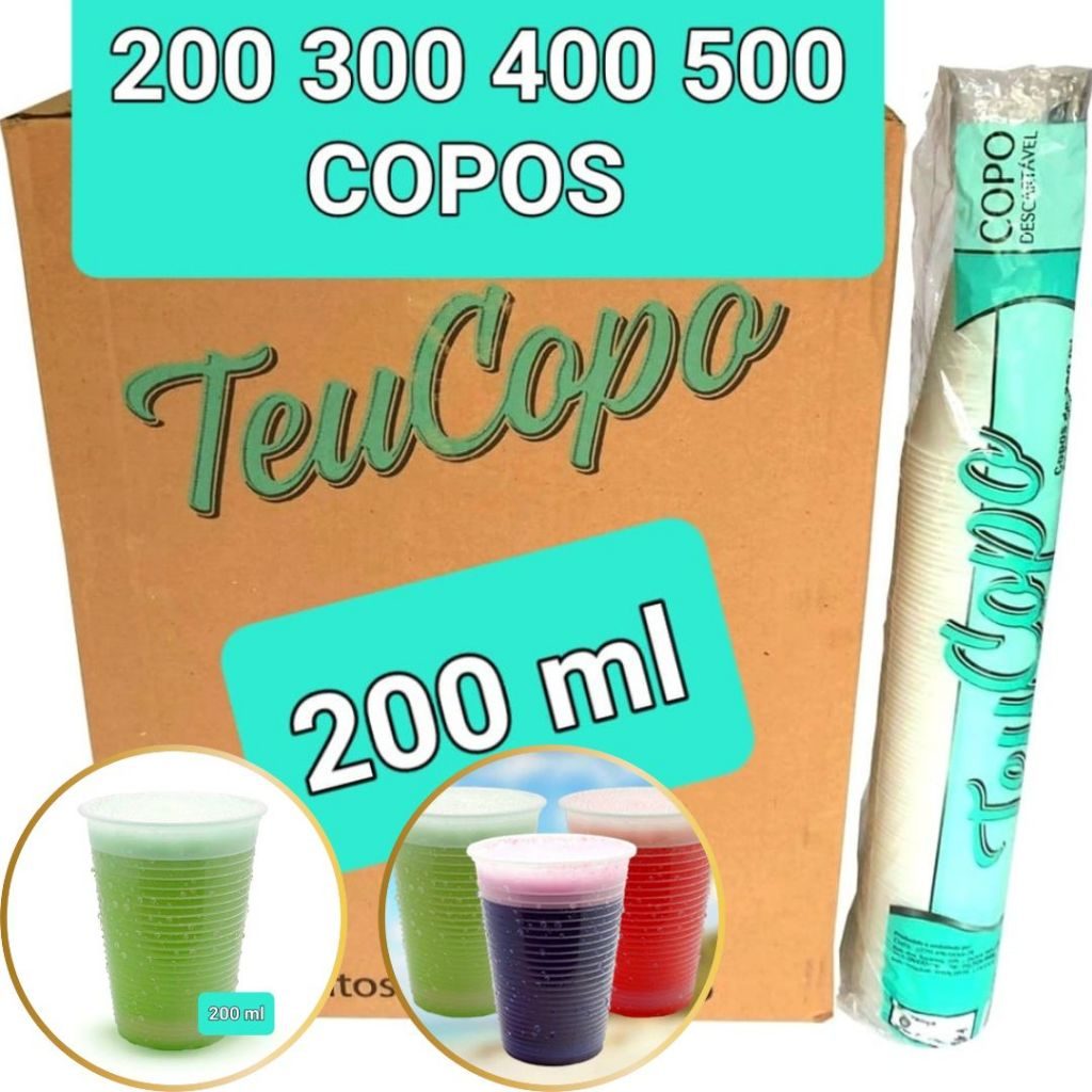 Copo Plástico Descartável 200ml Econômico Água Refrigerante Suco 200 300 400 500 Unidades
