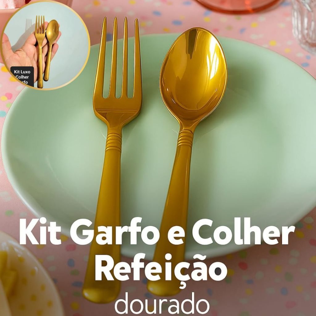 Kit Dourado Garfo e Colher Refeição Reforçado Festa Evento Churrasco Casamento 100 200 Unidades