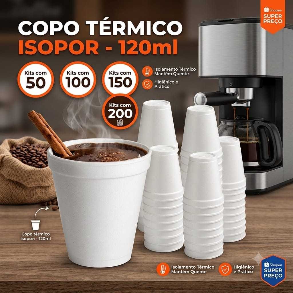 Copo Isopor 120ml Térmico Para Café Descartável Bebidas Quentes e Frias 50 100 150 200 Unid