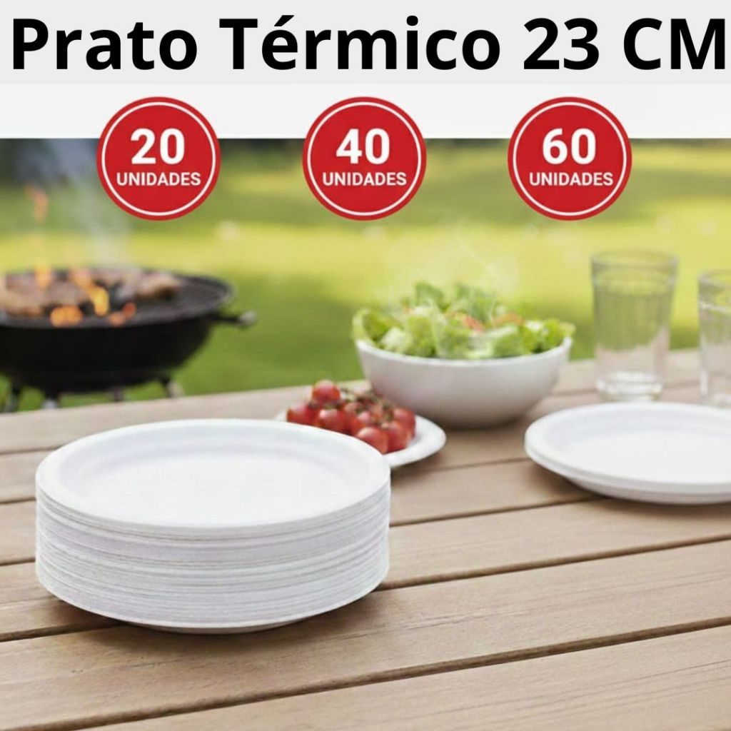 Prato de Isopor 23cm Descartável para Refeição Reforçado 20 40 60un Térmico Almoço Jantar