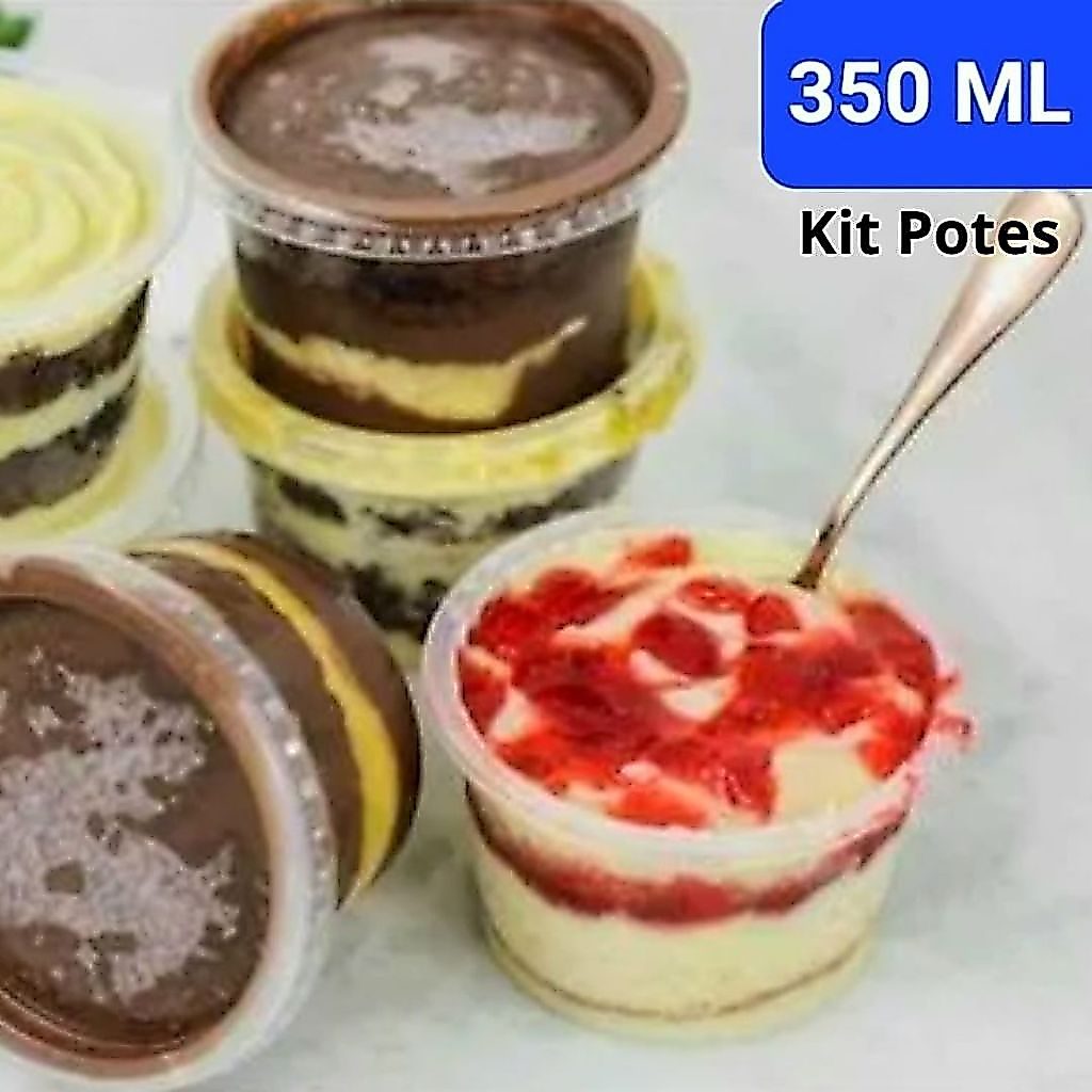 Kit de Potes Transparentes 350 ml Freezer Micro-ondas Reutilizável Com Tampa Bolo de Pote Doces