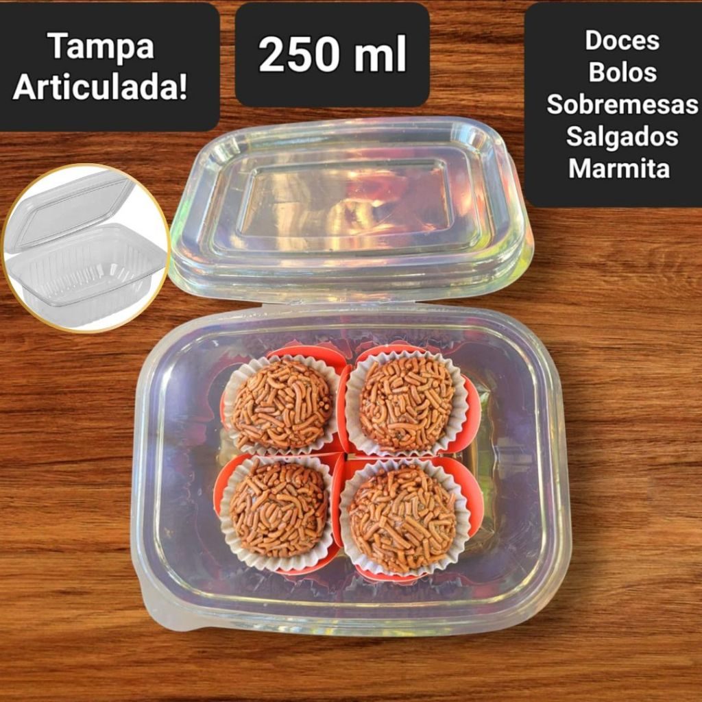200 Embalagem para Bolo Doces Sobremesa Salada - Doce Brigadeiro Pet Retangular 250 ml PET