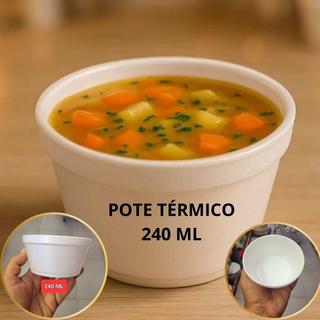 Pote 240 ml Isopor Térmico Descartável Cuia Cumbuca Para Sopa Sorvete Açaí Caldo 50 100 150 Unid