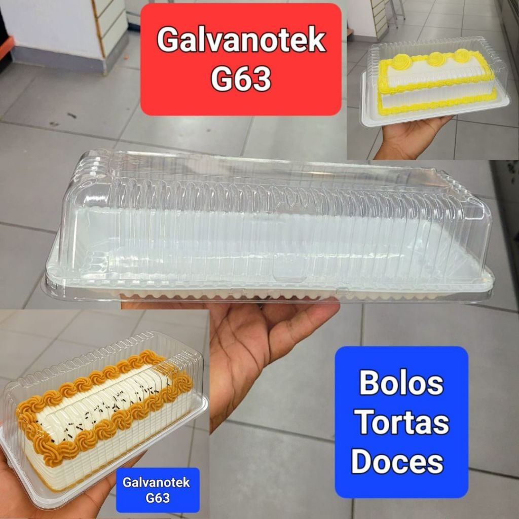 Embalagem Galvanotek G63 Descartável Para Bolo Torta Rocambole Base Branca com Tampa Transparente