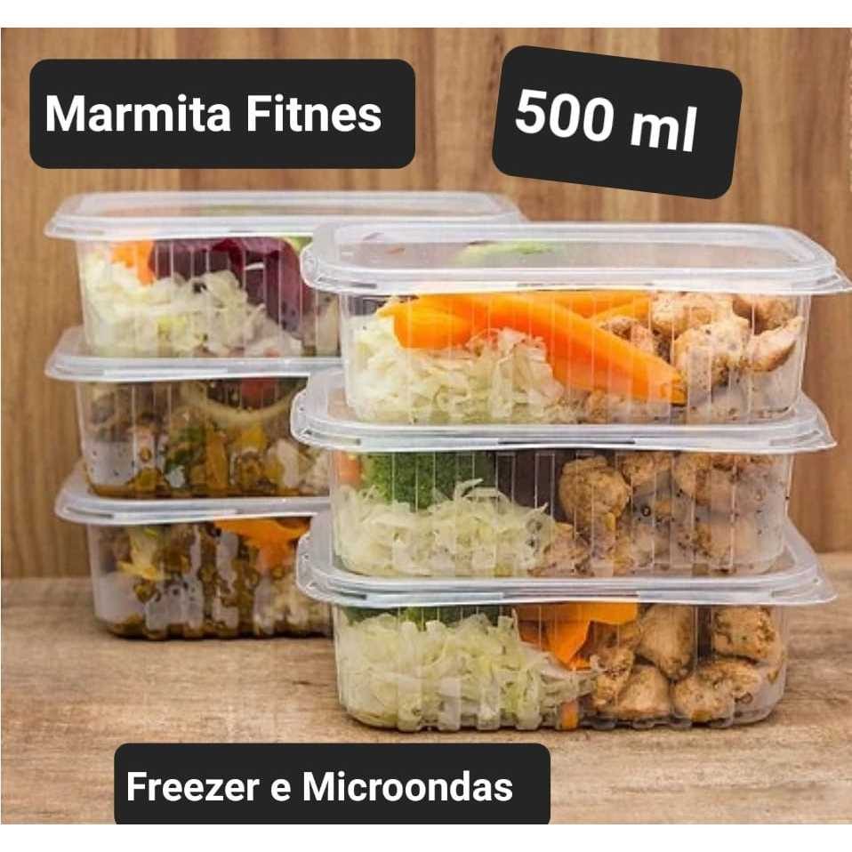 Kit Pote Marmita Descartavel 500ml retangular Microondas Freezer 25-50 Unidades Fitness Fit