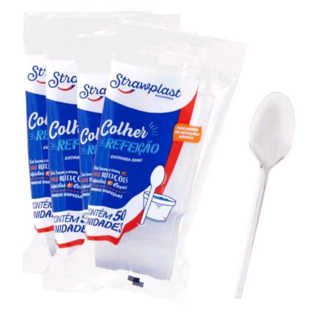 Kit Colher Descartável - 200 unidades Talher Para Refeição Caldo Sopa