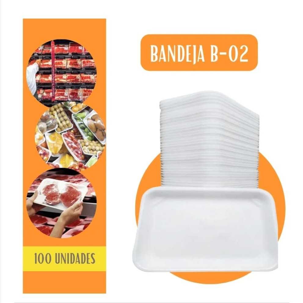 Bandeja de Isopor Rasa B2 com 100 unidades Lanche Pizza Salgados Pães Frios Sanduiches Embalagem
