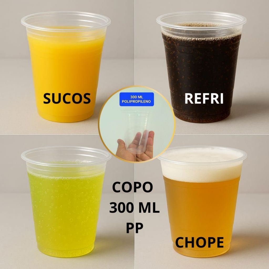 Copo 300ml PP Descartável Transparente Chope Suco Refrigerante Bebidas Drinks Chopp Resistente