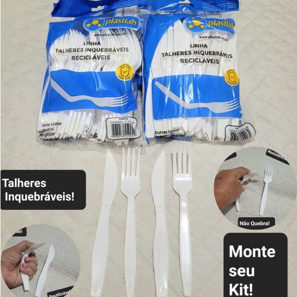 Kit Talher Refeição Forte Inquebrável Descartável Churrasco Garfo Faca 100 200 300 400 500 Unidades