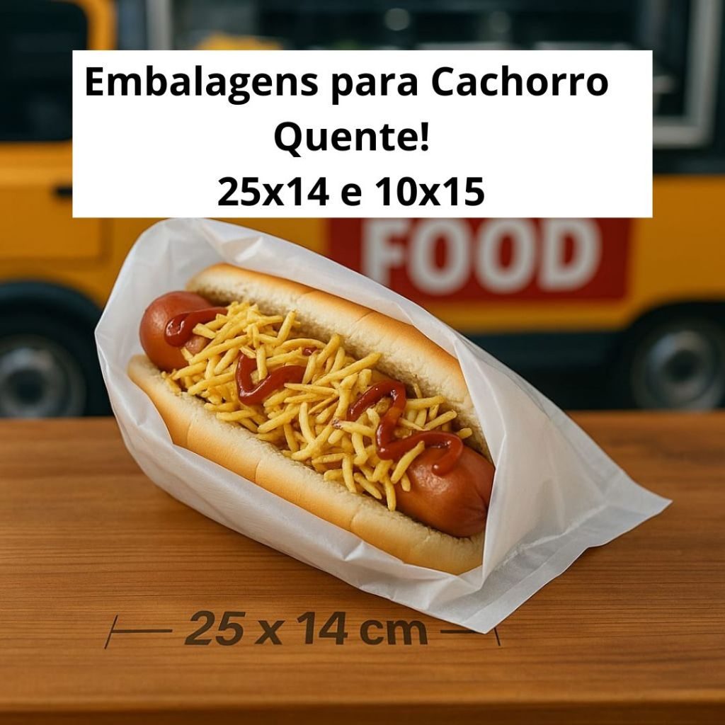 Saco Plástico Leitoso para Cachorro Quente 10x15 e 25x14cm - Embalagem Hot Dog Lanche 100 Unid