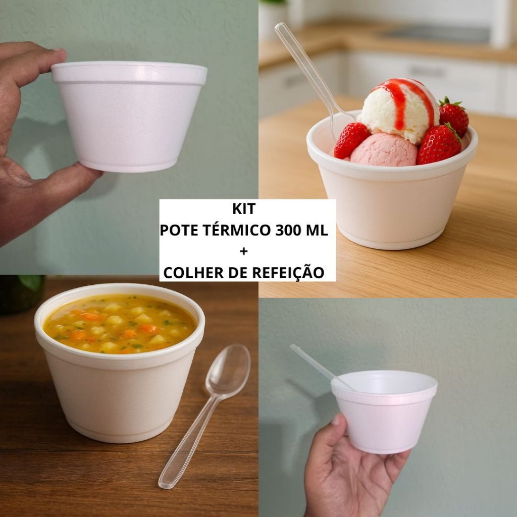 Pote Isopor 300ml com Colher Descartável Ultratherm Para Caldo Açaí Sorvete Térmico