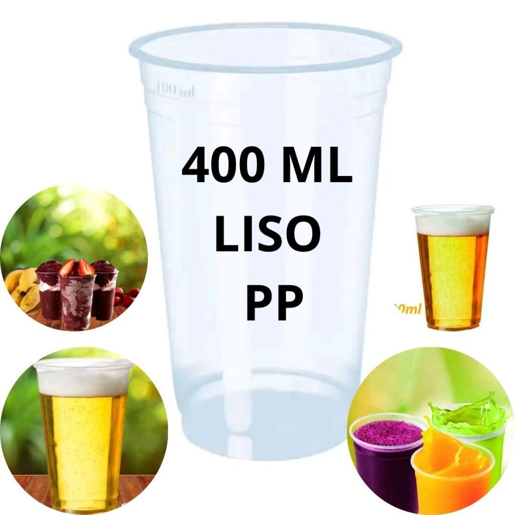 COPO 400 ML DESCARTÁVEL LISO CHOPP SUCO PP AÇAÍ COM 100 150 200 250 UNIDADES