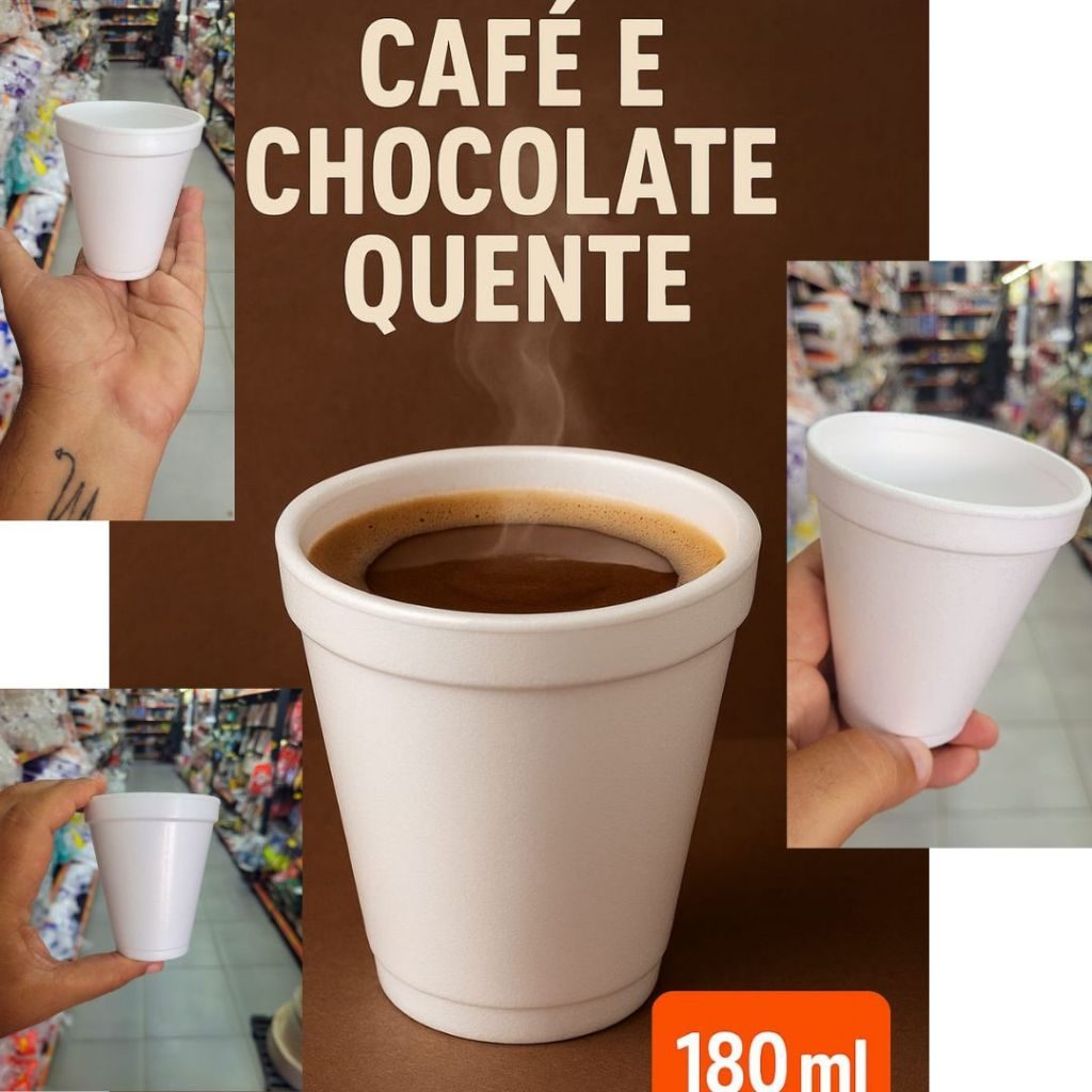 Copo Isopor de 180ml Térmico Para Café Descartável Bebidas Quentes e Frias com 50 - 100 Unidades