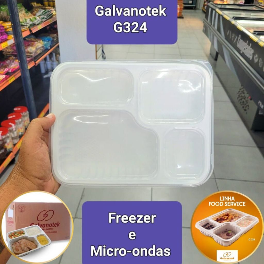 Marmita Retangular Pote Com Tampa 1225 ML Freezer e Microondas Fitness 10 20 30 40 50 Unidades