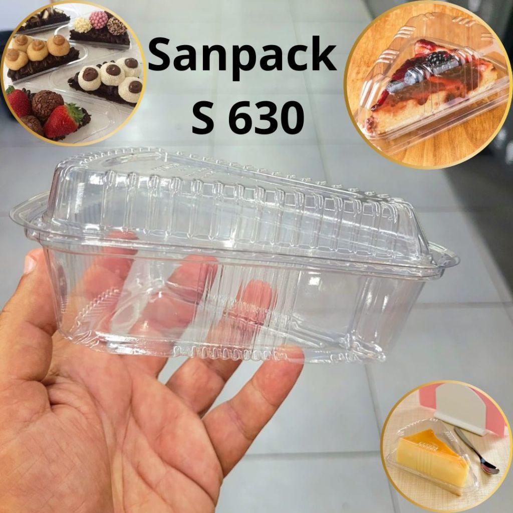 Embalagem Fatia Bolo Com Tampa S630 Sanpack Triangular Torta Temaki Doces 20 40 60 80 Unidades