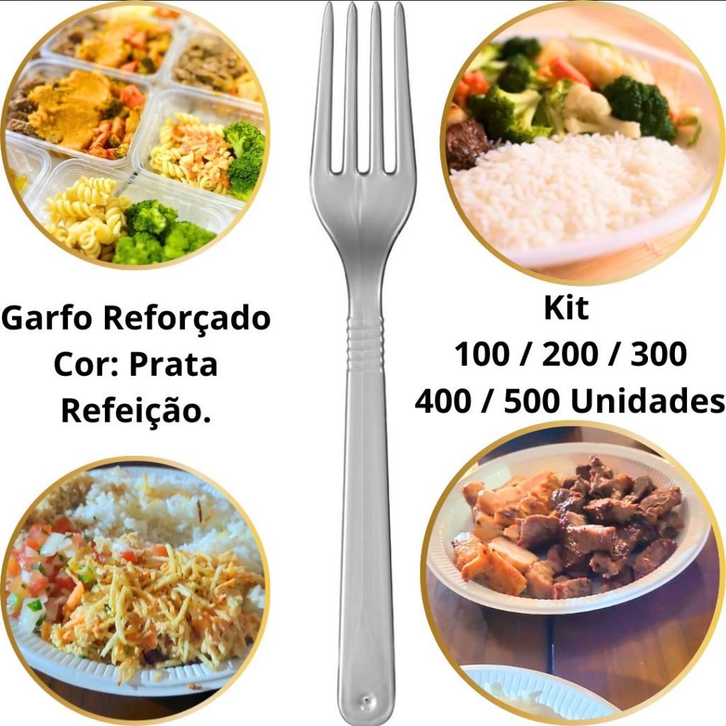 Kit de Garfos Reforçados Luxo Prata Para Churrasco Almoço Refeição 100 200 300 400 500 Unidades