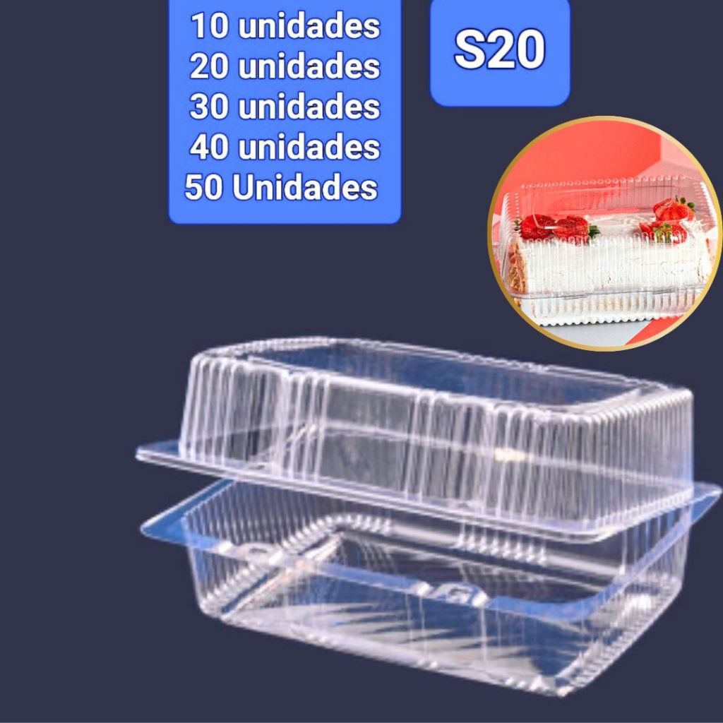 Embalagem PET Retangular Articulada Sanpack S20 Para Doces Salgados Alta 10 20 30 40 50 Unidades