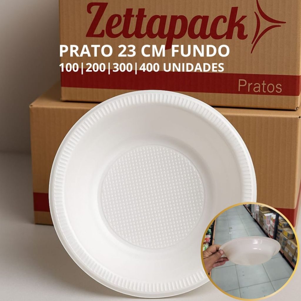 Prato Fundo 23cm Plástico PP Descartável Reforçado Para Festa Marmita Sopas Saladas Churrasco