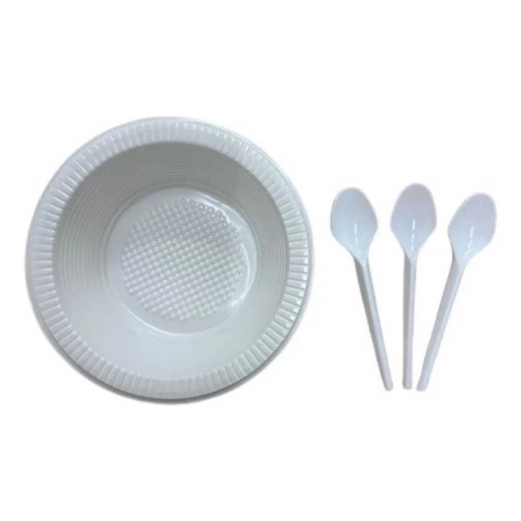 Kit Pratos Fundos Cumbuca Para Caldo Sopa Sobremesas Descartável 100 Unidades + Colheres Resistentes