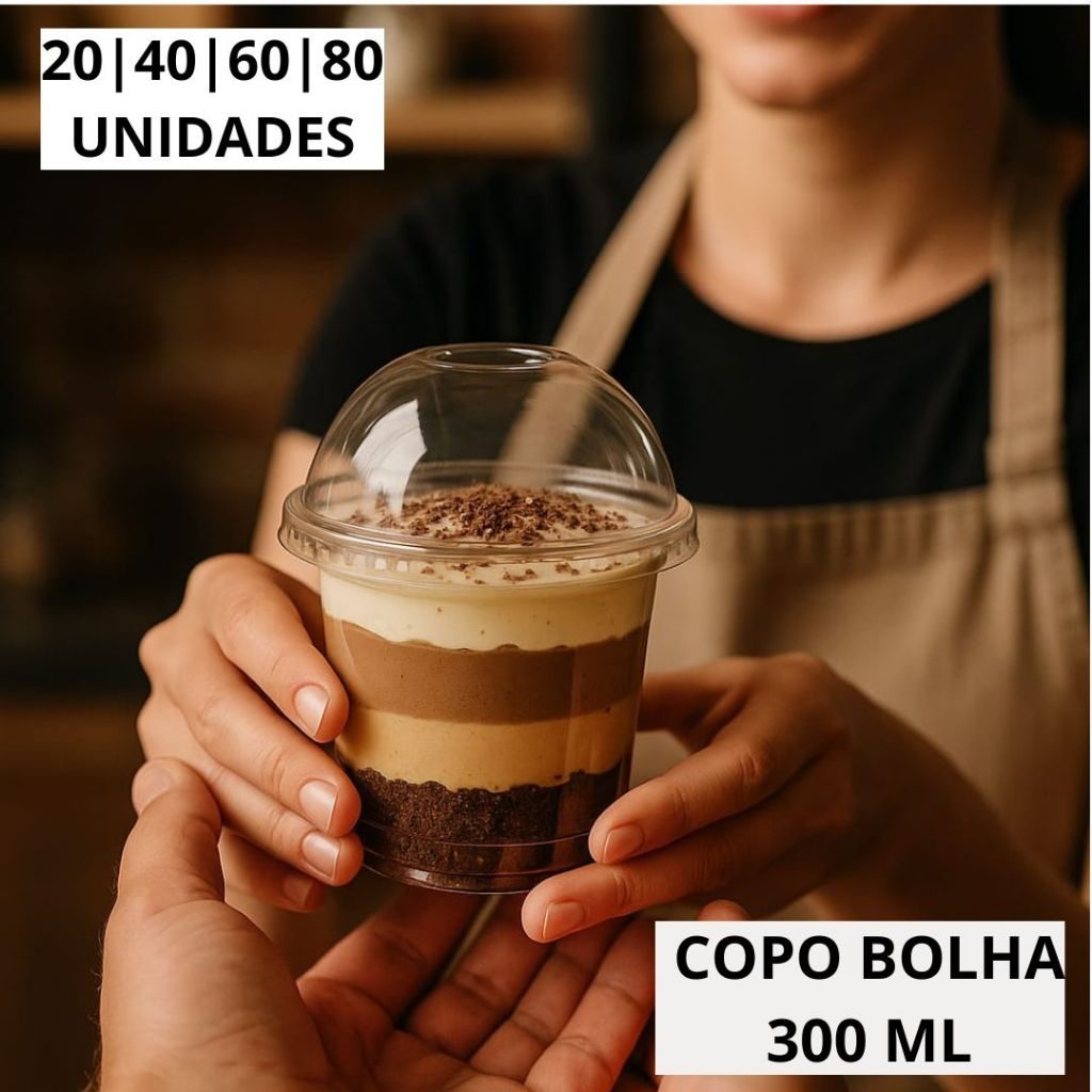 Copo Bolha PET 300 ml com Tampa Domo Galvanotek G830 - Bolo no Pote Sobremesas Açaí Doces 80 Un