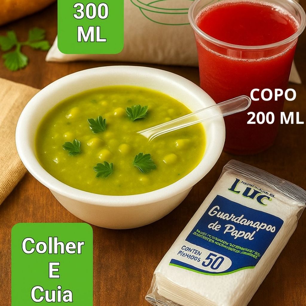 Kit Caldo festa junina - Cumbucas de Isopor 300 ml Colher Resistente Guardanapos + Copos 200 ML