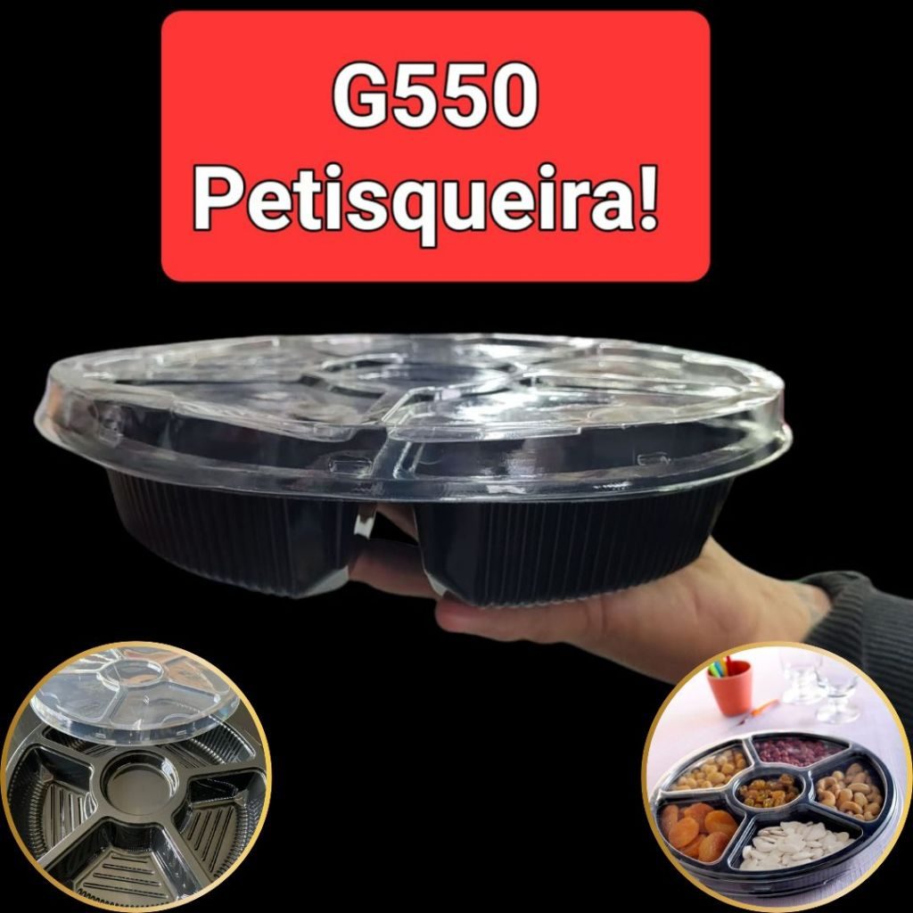 Petisqueira Redonda Embalagem Com Divisorias Galvanotek G550 Base Preta 10 20 30 40 Unidades