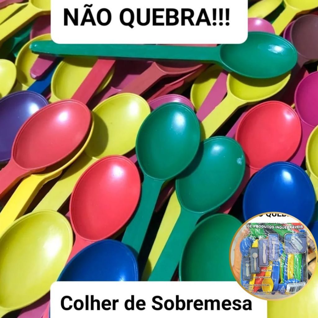 Kit Colher de Sobremesa Colorida Inquebrável Reforçada Sorvete Açaí 50 100 150 200 250 Unidades