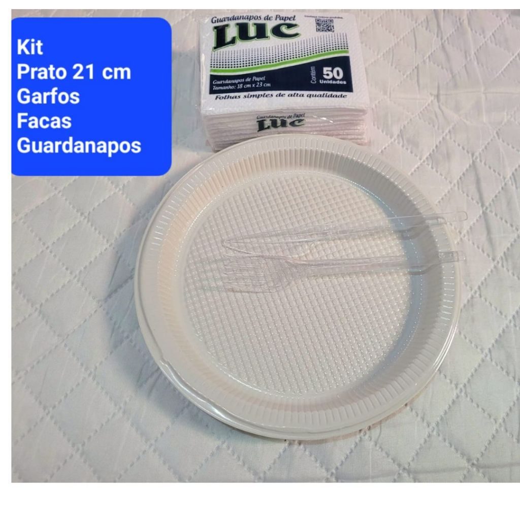 Kit Festa Descartável Para Churrasco Refeição Prato 21 cm Talher Resistente Garfo Faca Guardanapos