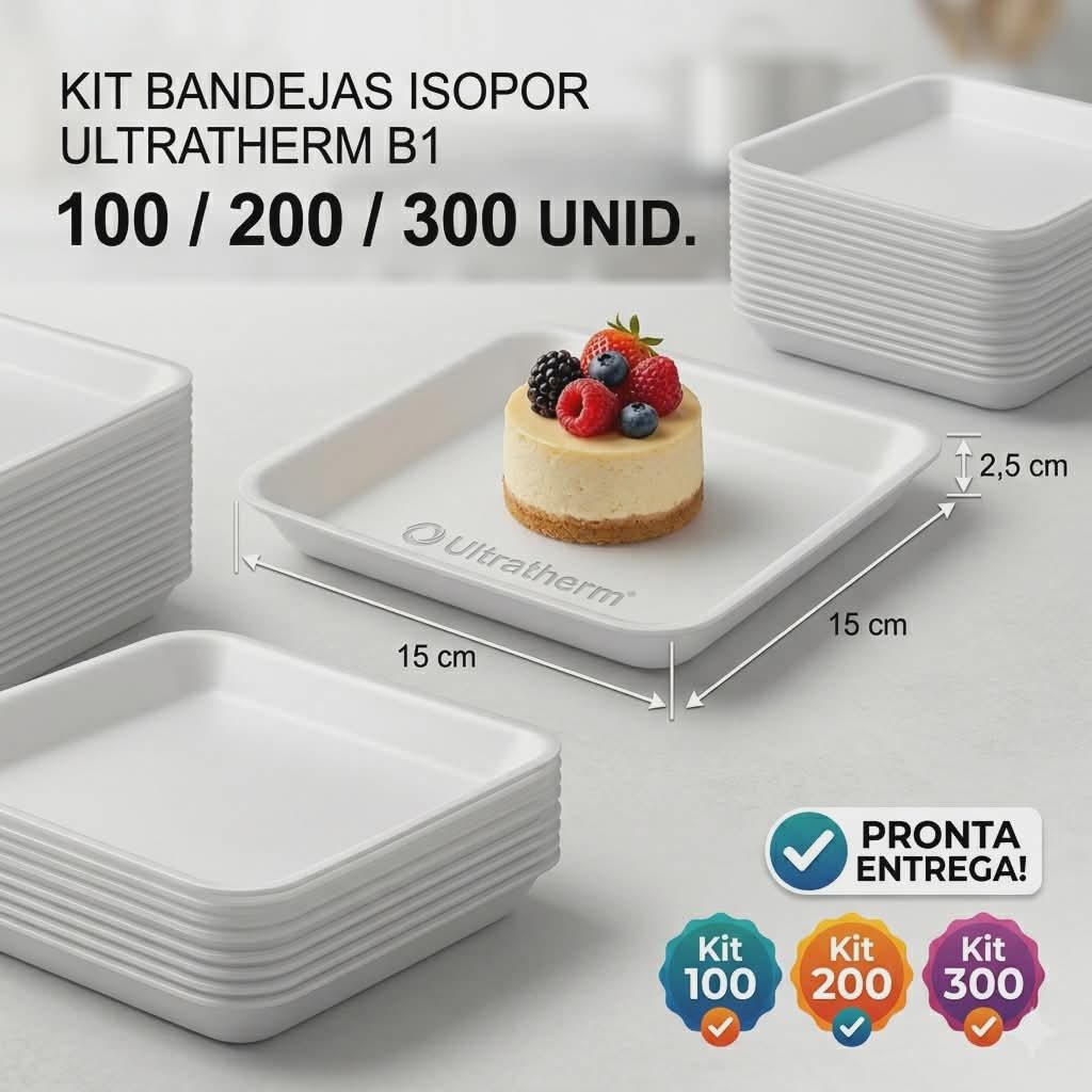Bandeja de Isopor B1 Rasa Branca Descartavel Para Frios Doces 100/200/300 Unidades