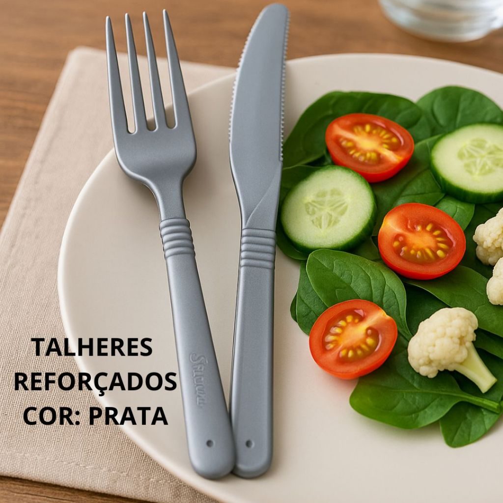 Kit Garfo Faca Refeição Forte Reforçado Descartável Prata Churrasco 100 200 300 400 500 Unidades