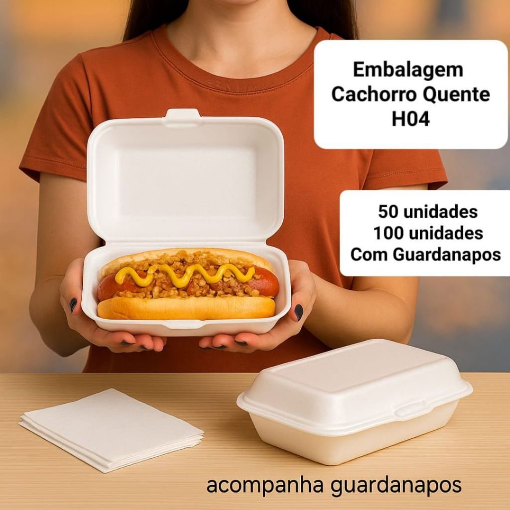 Kit Embalagem para Cachorro Quente - Descartável 100 / 50 unidades + Guardanapo Branco