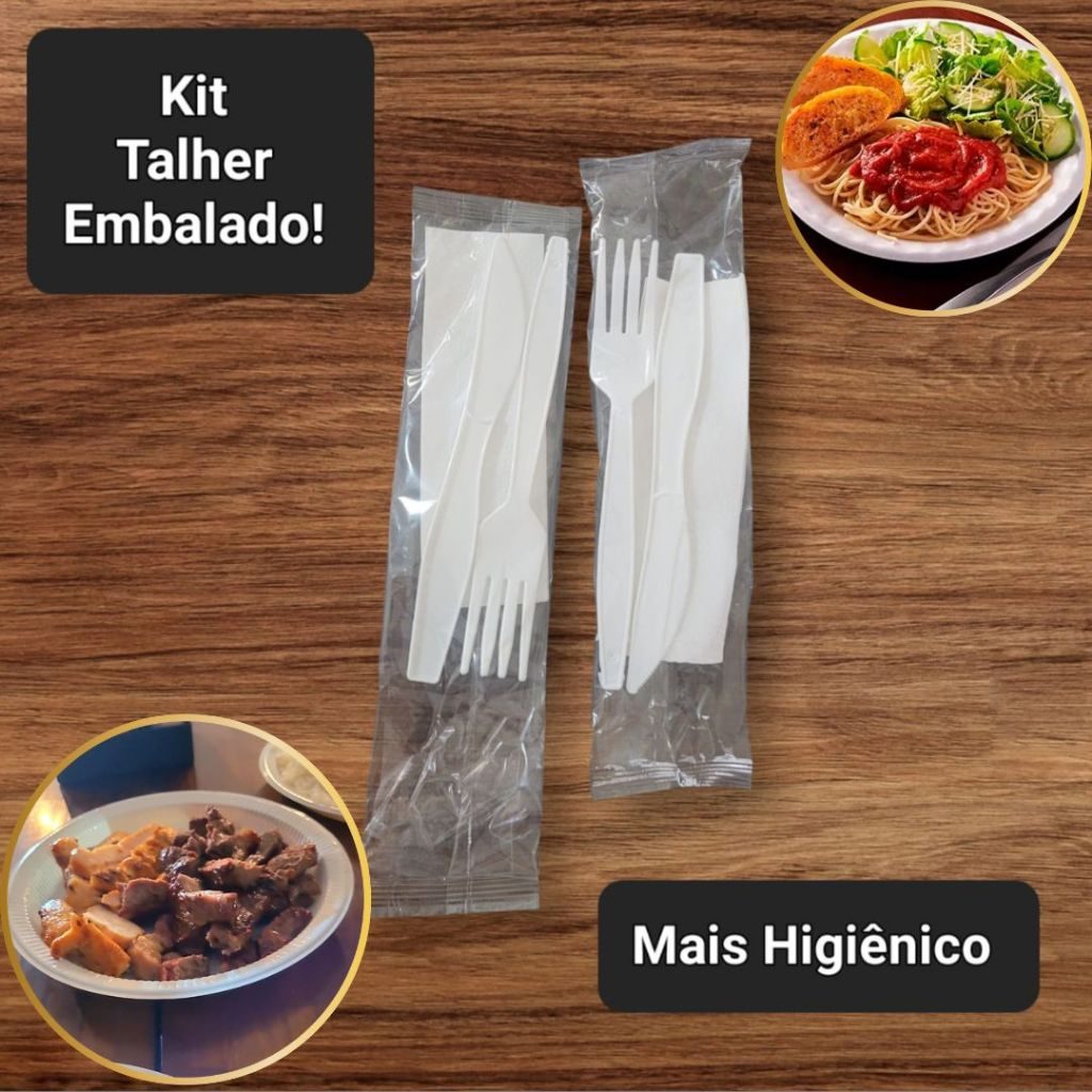 Kit Descartável Talher Garfo + Faca + Guardanapo Churrasco com 50 100 150 200 Pacotes Embalados