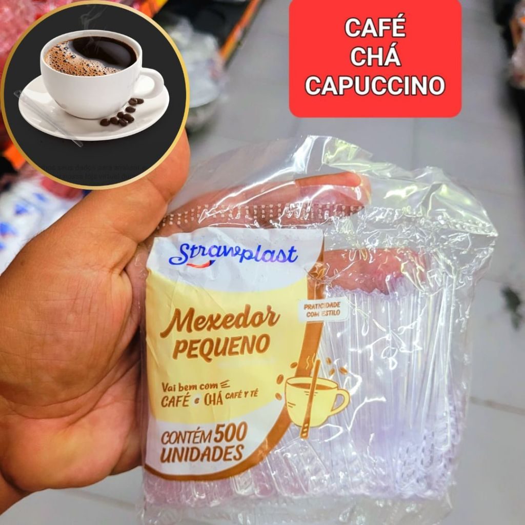 500 - 2500 Mexedor de Café Chá Capuccino Pequeno 7,5 cm Cristal Strawplast Transparente