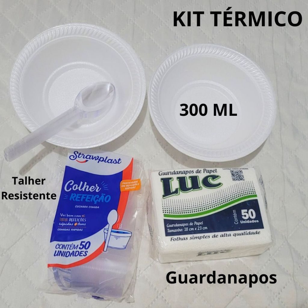 Kit Caldo Açaí Sorvete Salgadinhos Descartável Cumbucas de 300 ml Colheres de Refeição Guardanapo
